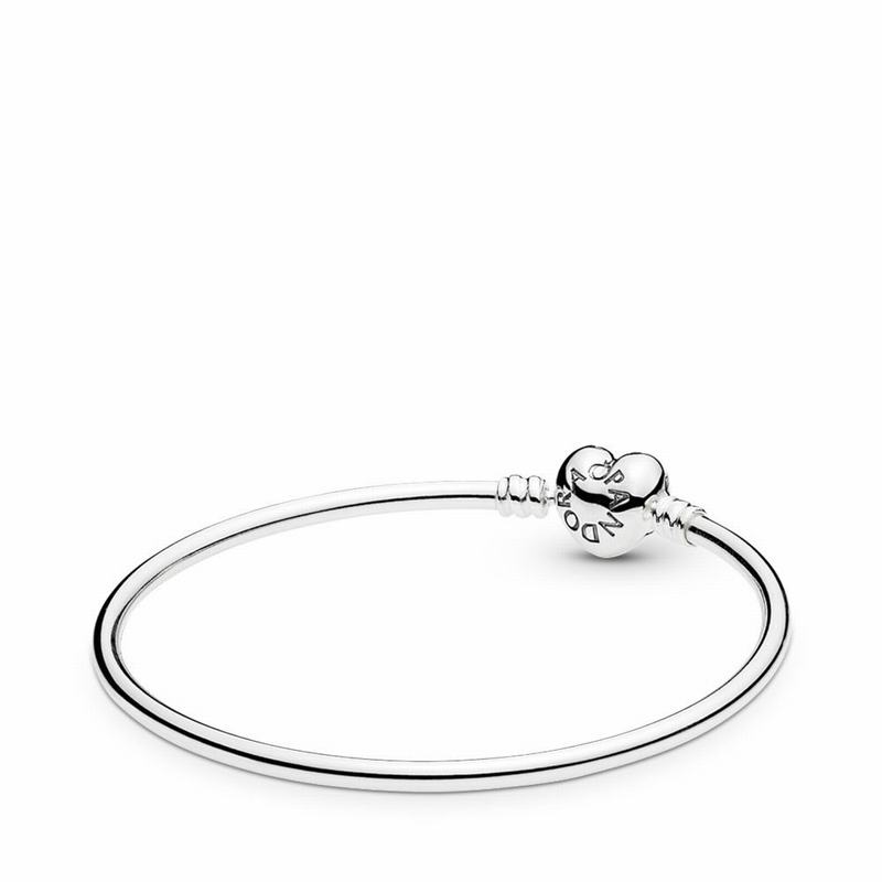 Pandora Logo Heart Clasp Moments Bangle Bracelet Ireland - Sterling Silver - 804295GKS